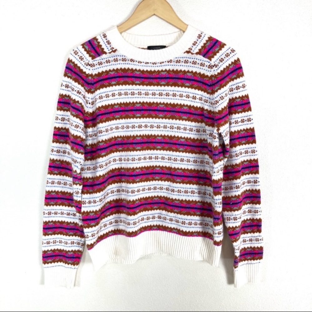 J.‎ Crew Striped Fair Isle Crewneck Sweater Pullover Women’s Sz Large NWOT